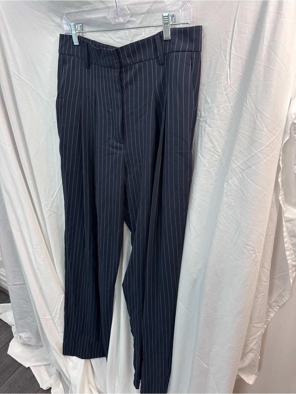 Walter Baker Navy Pinstripe Trousers